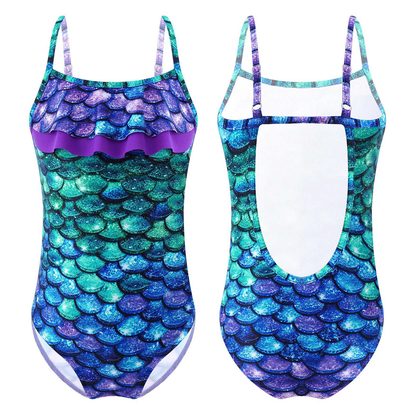 Kinder Mädchen Badeanzug Einteiler Surfling Bademode Bedruckte Badeanzüge Muster Schwimmen Badeanzug Gymnastik Trikot 11-12 Years grün/violett