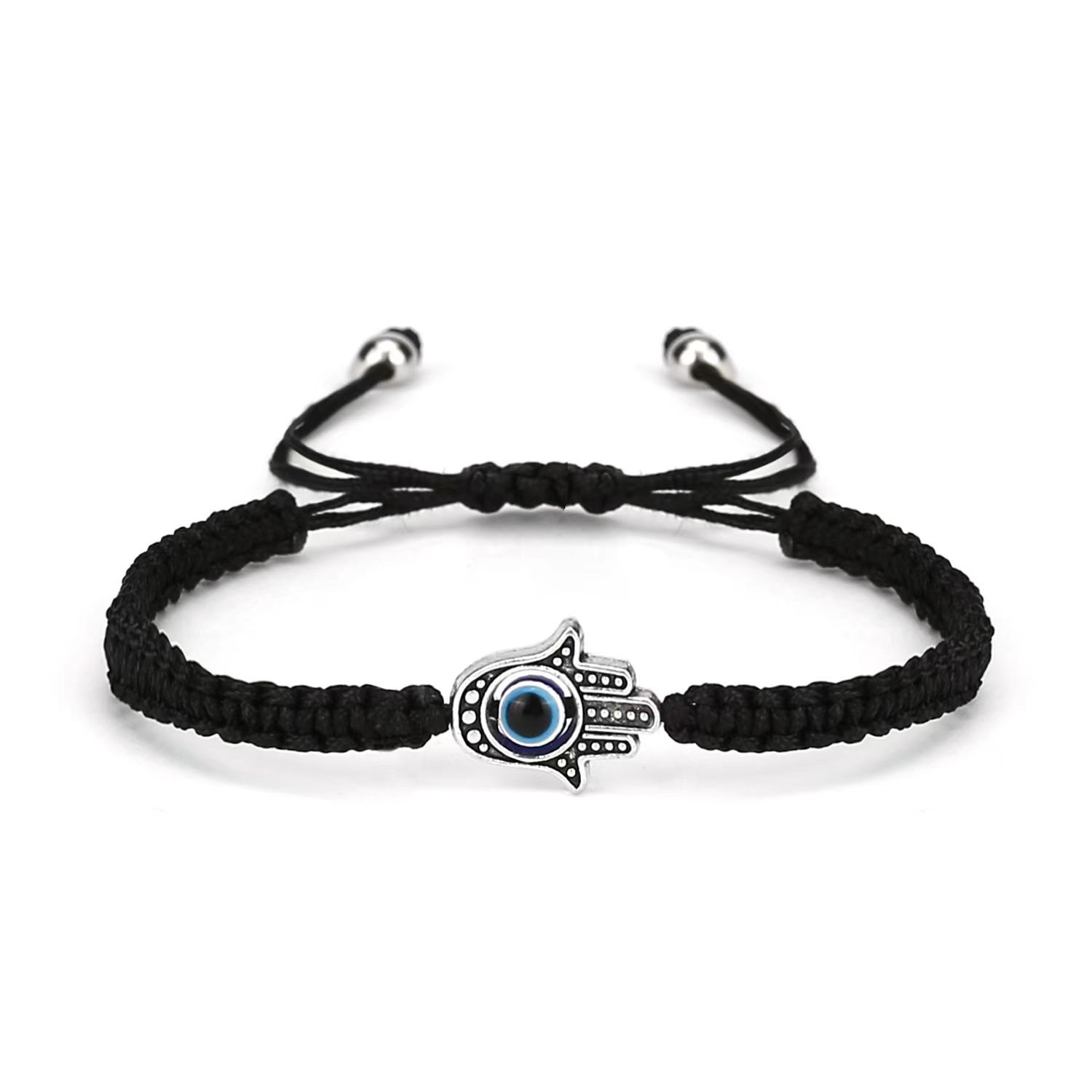 Benutzerdefinbarer Großhandel Glückliches rotes Band verstellbares Handseil Geflochtenes Armband Blaue böse Blick Perle Damenarmband 18cm&Bracelet gray