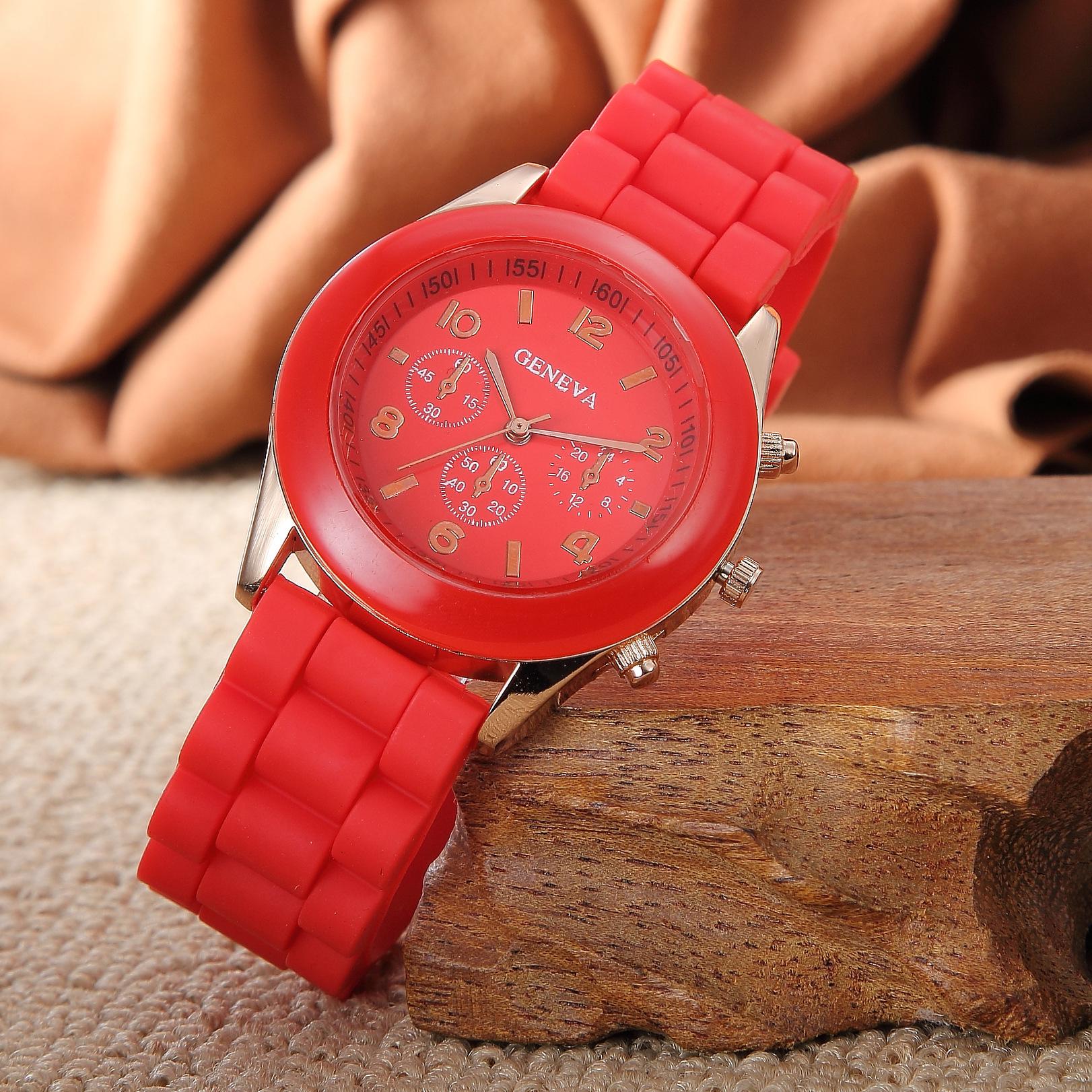 Modische Quarzuhr, Armbanduhr, Unisex, modisch, Damen, Silikon, Uhren, 1 Stück rot