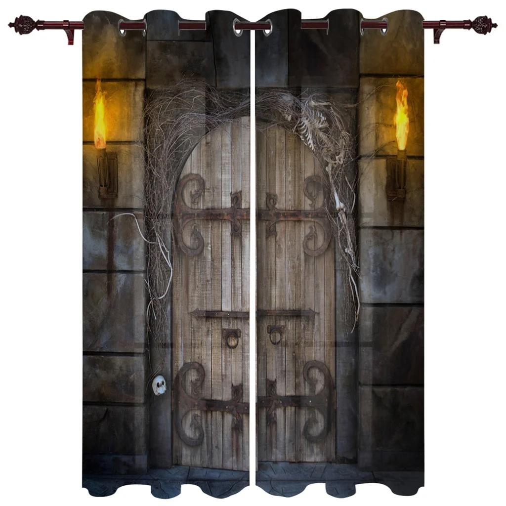 Western Hochverdunkelnde Vorhänge Traditionell Rustikal West Holztür Wohnzimmer Dekoration Vorhänge Schlafzimmer Fenster Vorhänge Neu W55 X H120cm X 2&Grommet Top gray