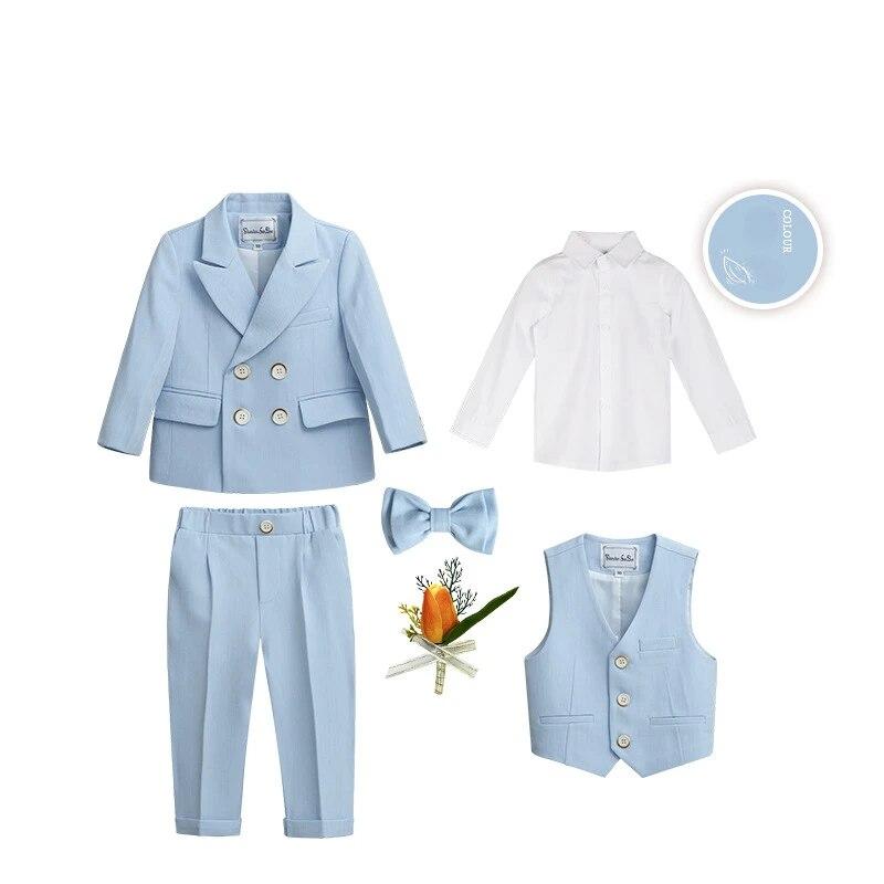 Jungen Blazer Anzug Blume Kinder Performance Kleidung Schule Kostüm Kinder Jubiläum Baby Geburtstag Party Anzug 90cm blau
