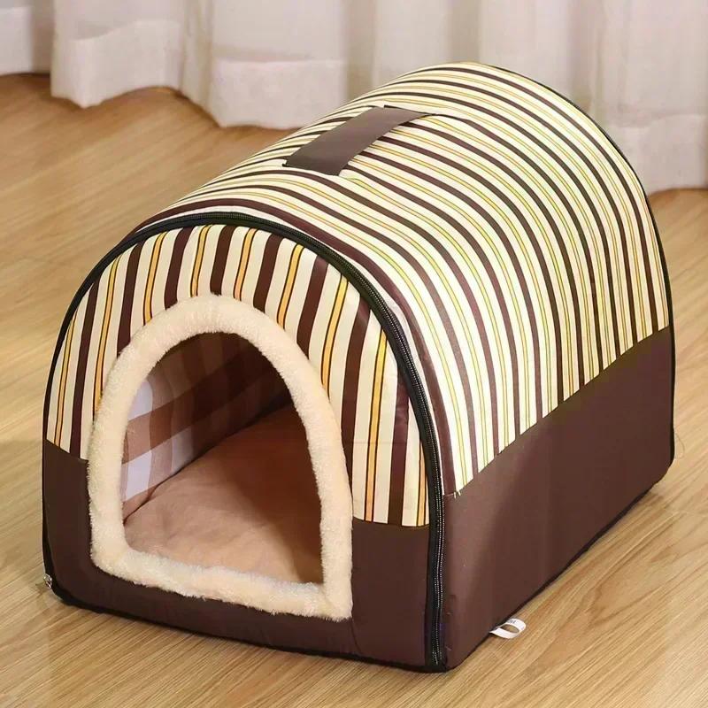 Indoor-Hundehütte, weiches, gemütliches Hundehöhlenbett, faltbar, abnehmbar, warmes Hausnest mit Matte für kleine, mittelgroße Katzen, Tiere, Zwinger M-45x38x36cm