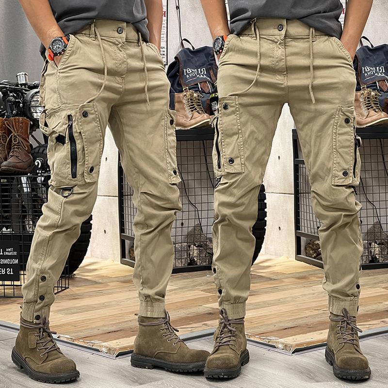 Taktische Arbeitshose mit geradem Bein für Herren – Lässige Outdoor-Hose mit Bündchen für Frühling/Herbst XL khaki