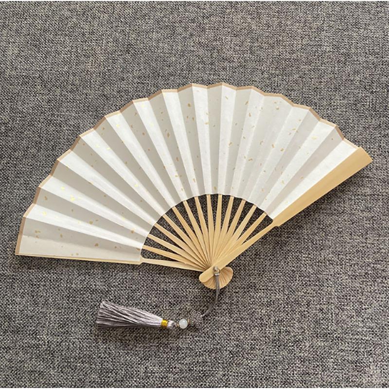 13/16cm Mini Chinesischer Faltfächer aus Bambus Blanko Handpapierfächer Antike Quaste Bambusgriff Hand Partydeko Ornamente Geschenk 16.5cm white