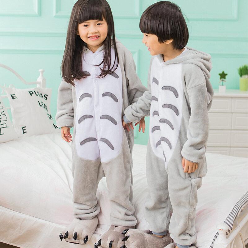 Kinder Kigurumi Katze Onesie Pyjama Mädchen Overall Tier Nachtwäsche Overall Kapuze Pyjama Ohne Schuhe 8T grau