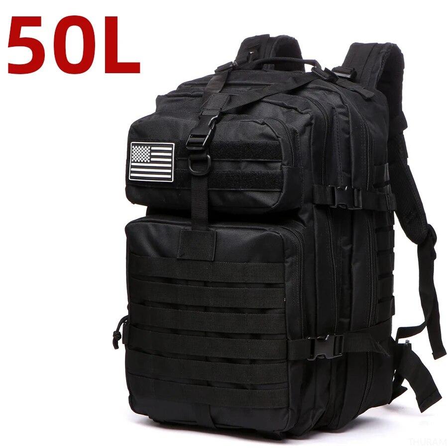 25L/50L 1000D Nylon Wasserdichte Trekking Angeln Jagd Tasche Rucksack Outdoor Militär Rucksäcke Taktische Sport Camping Wandern 50 Liters schwarz