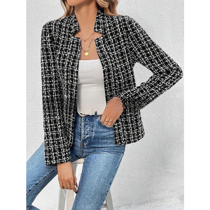 YYFS Damen Mode Freizeit karierter Druck Herbst Winter Langarm Jacken & Mäntel M