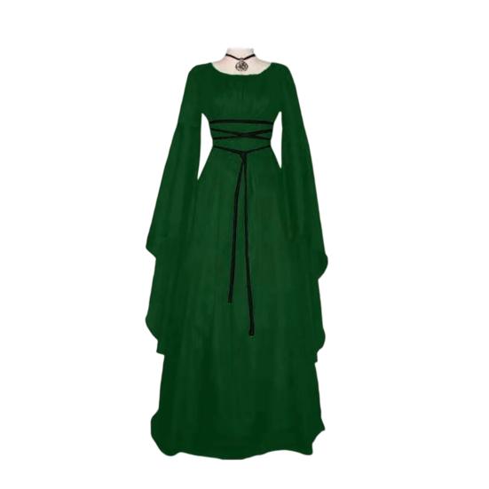 Halloween Renaissance Hexenkleid für Damen Gotisches Viktorianisches Kleid Lange Glockenärmel Mittelalterliches Kostüm für Halloween Cosplay Party L grün