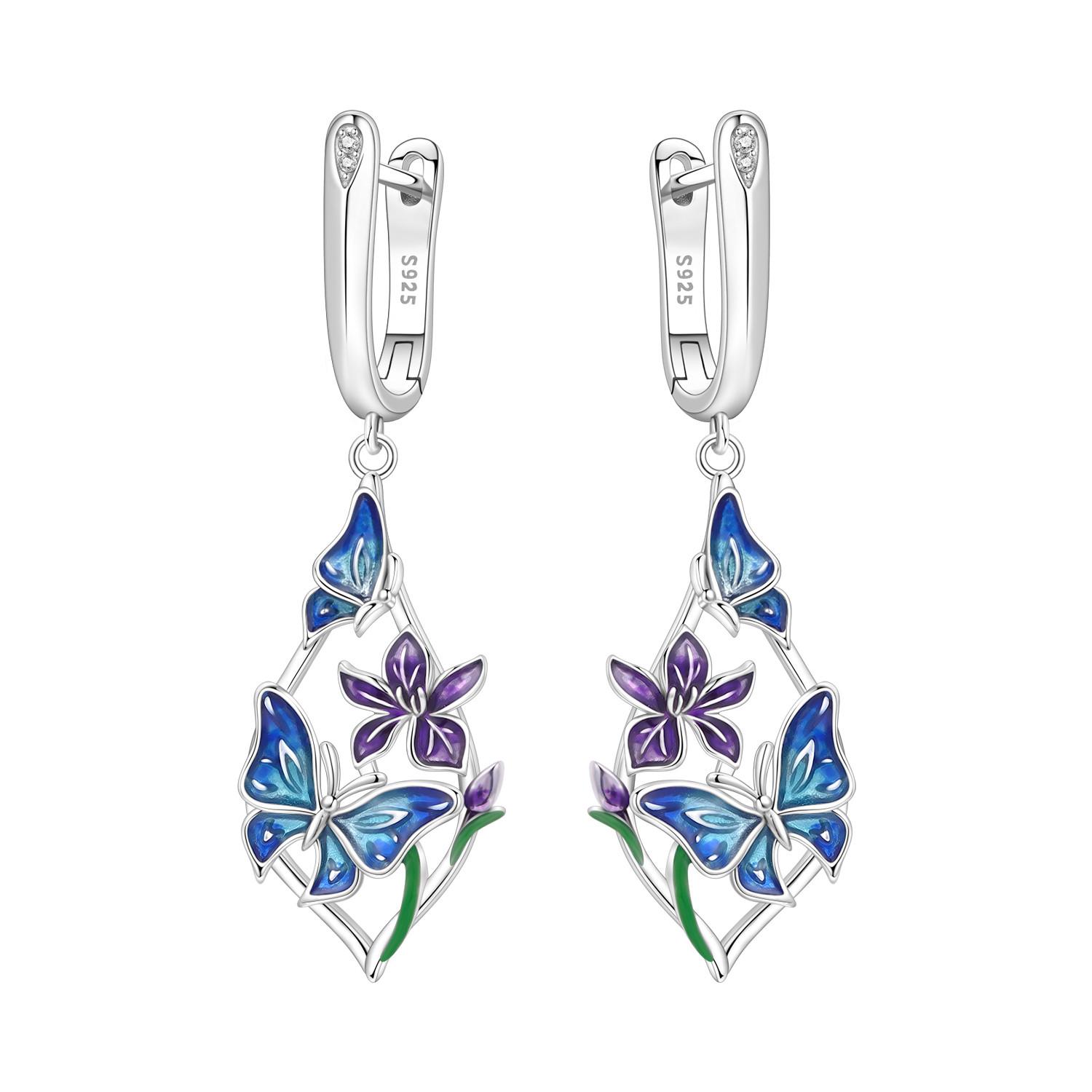 Orstarry 925 Silber Blaue Schwertlilienblüte Ohrringe Original Schmuck Hängeohrringe Schmuck Party Jahrestagsgeschenke