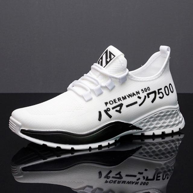 Mode Herren Sneakers Atmungsaktives Mesh Sport Laufschuhe Herrenschuhe Trend Tennis Männliche Sneakers Leichte Casual Walking Plateauschuhe 41 weiß
