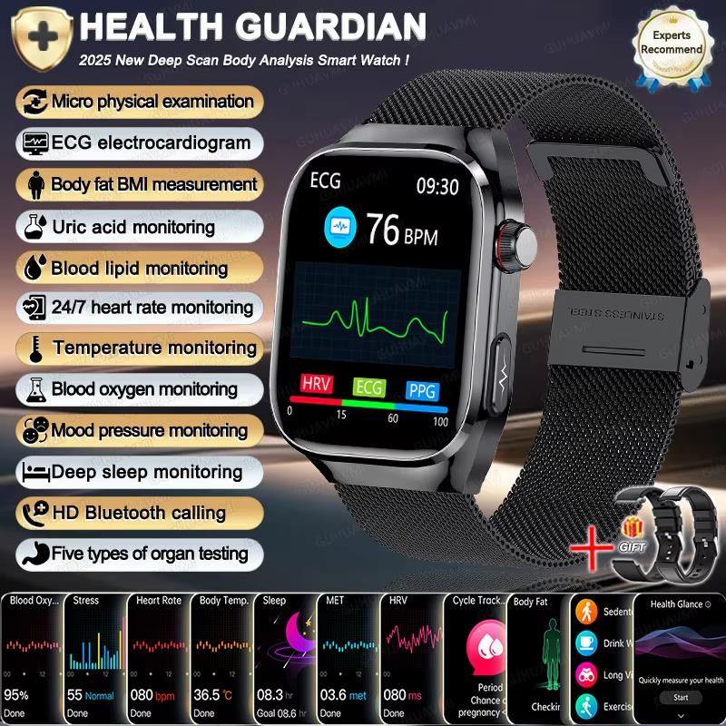 2025 Neue Smartwatch EKG+PPG Organe Eingeweide Monitor Uhr Männer Blutfette Harnsäure BP Sport Anruf Smartwatch für Samsung Galaxy Black Mesh Belt 2A