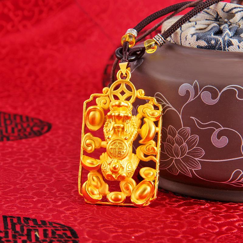 Barren Pixiu Anhänger Sandgold Herren- und Damen-Halskette Pixiu Anhänger Kupfer vergoldet 24k Gold Halskette