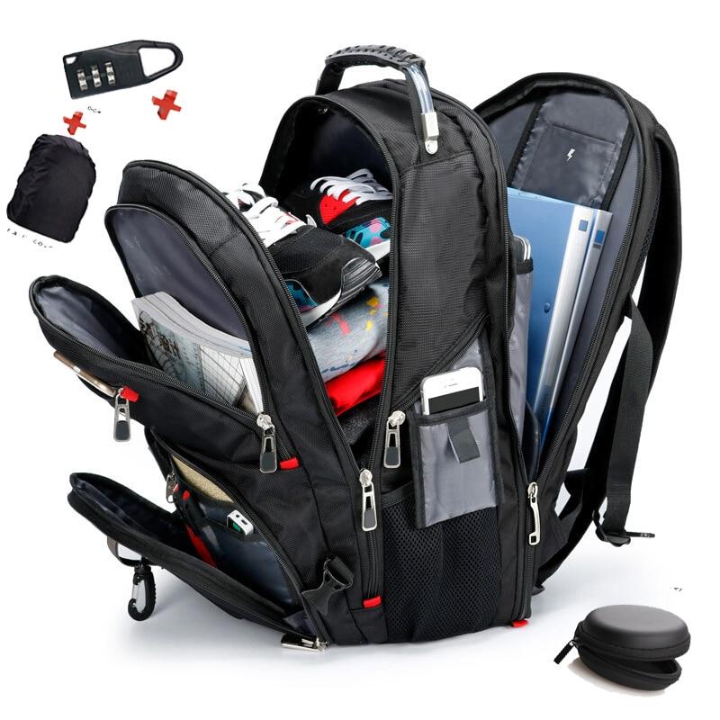 Sixrays Schweizer multifunktionaler 15,6-Zoll-Laptop-Rucksack, wasserdichter USB-Ladeanschluss, Schultasche, Wander-Reisetasche schwarz