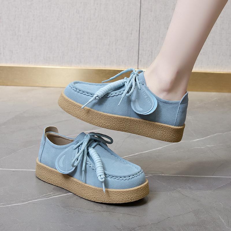 Mode Damen Schuhe Nubukleder Lässige Flache Schuhe Leder Einzelne Schuhe Damen Walking Rutschfest Chaussure Femme Zapatos De Mujer 36 himmelblaue
