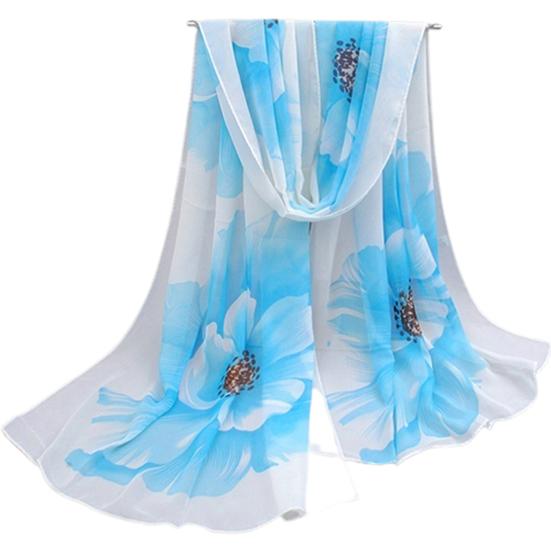 Schal mit Blumenmuster, modisches Chiffon-Halstuch für Damen, anmutiger Schal für Dates blau
