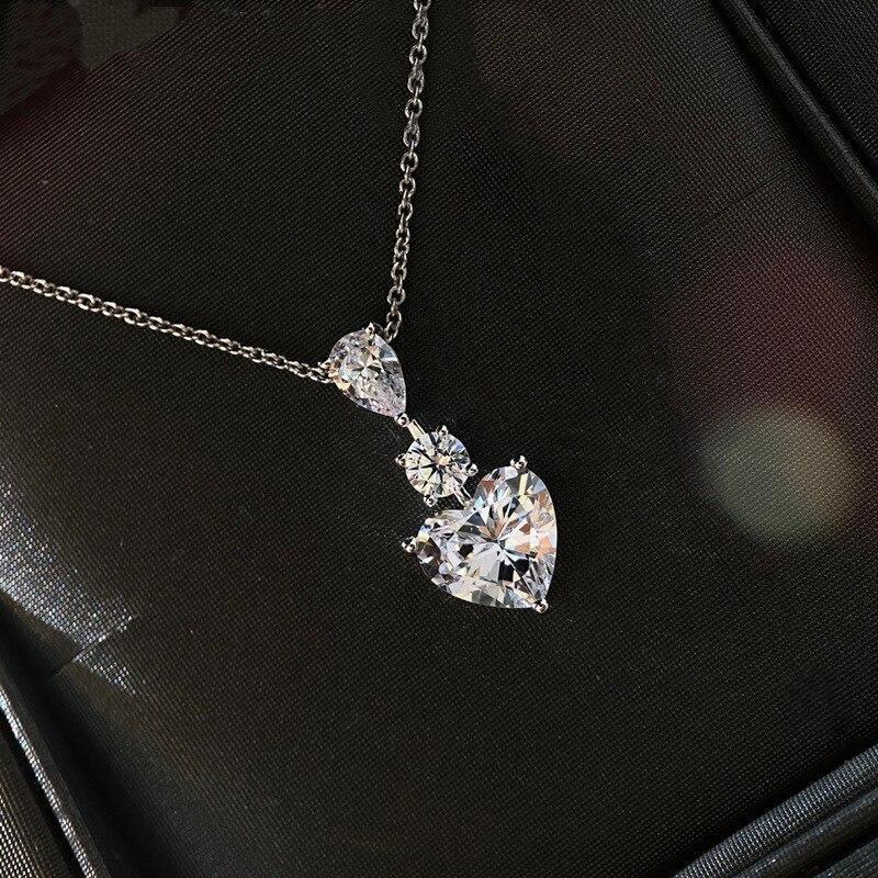 Huitan Herz-Halskette mit Zirkonia, für Damen, für Verlobung, Hochzeit, exquisite Halskette mit Anhänger, weibliche Accessoires, Liebesschmuck black