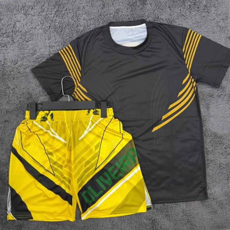 Sommer Charles Oliveira MMA Gelbe Edition Boxen Kampf T-Shirt Shorts Herren Schnelltrocknendes Trikot Ringen Laufen Schweißabsorbierendes Set L black