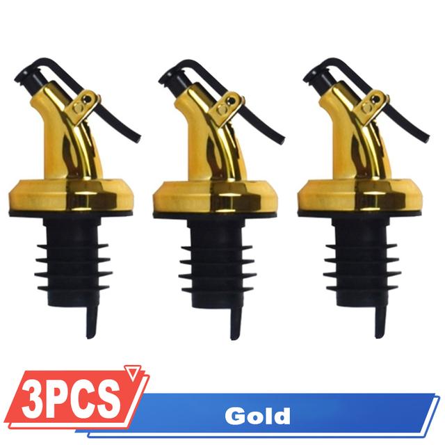 3Pcs Öl Flasche Stopper Kappe Spender Sprayer Schloss Weinausgießer Sauce Düse Schnaps Dicht Stecker Flasche Stopper küche Werkzeug 3Pcs gold