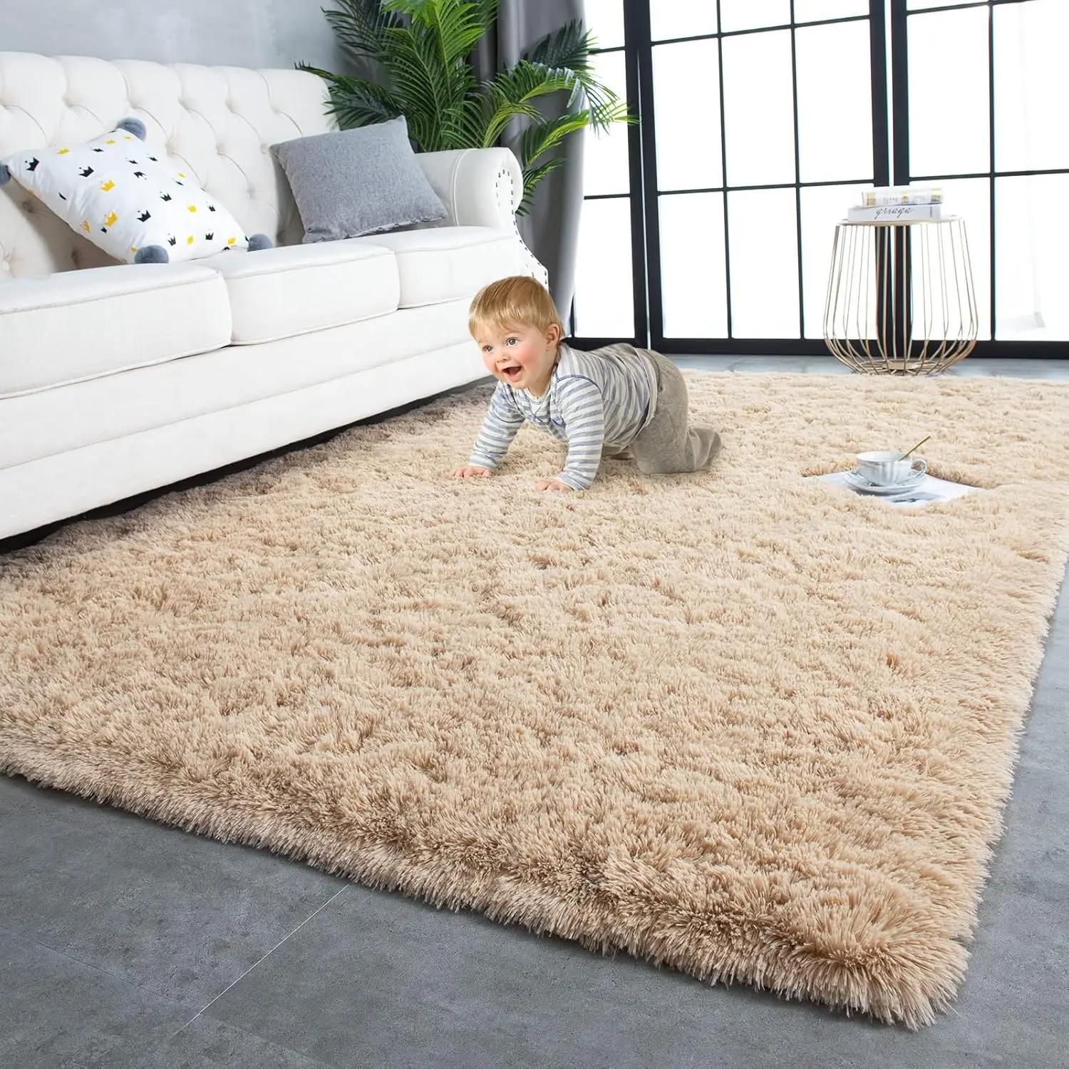 Ultraweicher Plüschteppich Rutschfest Kinderzimmer Kinderzimmer Spielzimmer Bodenmatte Schlafzimmer Bettvorleger Wohndekoration 60x90cm 24x36inch khaki
