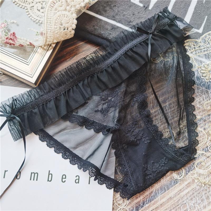 Kawaii schöne süße Spitze Spitze Mesh Sexy Low-Rise Damenunterwäsche One Size schwarz