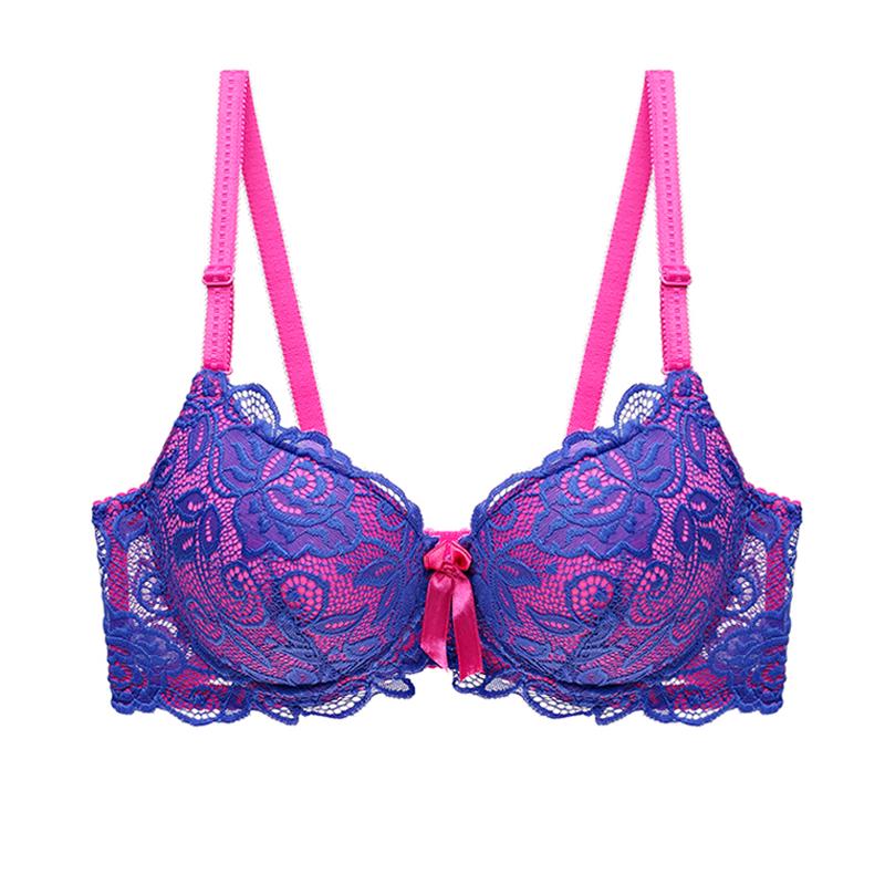 Julexy Spitzen-BHs in Übergröße für Damen, sexy Dessous, Super-Push-Up-Büstenhalter, BC Damenunterwäsche 95C blau