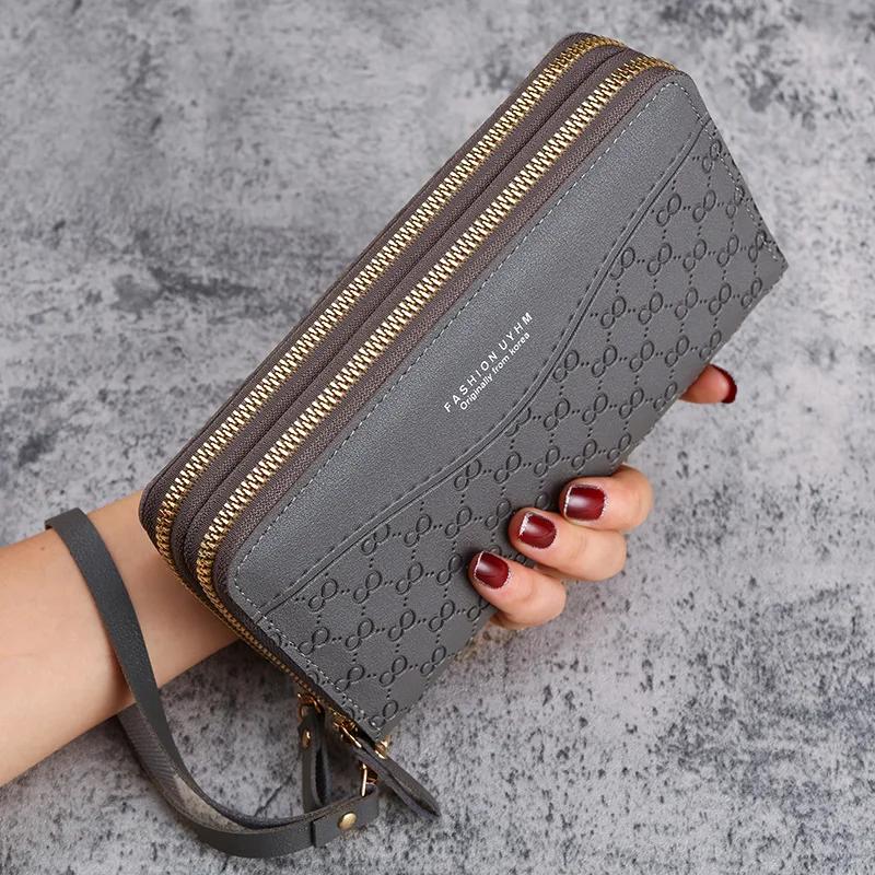 Damen lange Geldbörsen mit Reißverschluss Luxusmarke Designer Schwarz Rosa Damen Geld Münz Kartenhalter Damen Portemonnaies für Frauen