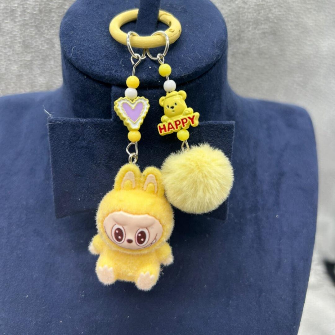 Neuer Labubu Plüsch Mini Schlüsselanhänger Anime Cartoon Schlüsselanhänger Anhänger Kawaii Handy Rucksack Dekoration Autoschlüssel Zubehör Geschenke gelb