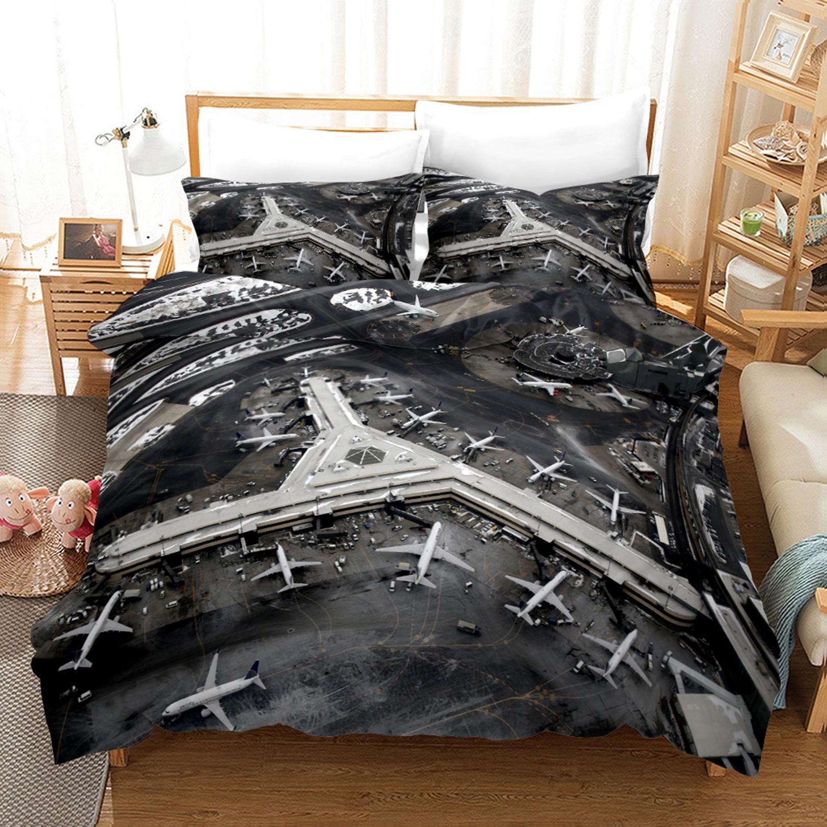 3D-Flugzeug-Bettwäsche-Set, Transport-Steppdecke und Kissenbezug, 2/3 Stück, AU180 x 210, Einzel-/Doppelbett, Weihnachtsgeschenk, Jungenzimmer, weiche Heimtextilien DE 200x220cm