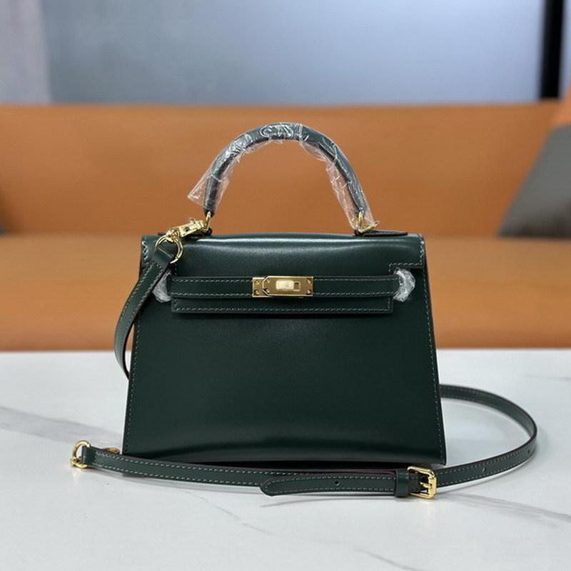 2026 neue Leder Rindsleder Damen Tasche Mini Tasche BOX Glänzendes Leder Lackleder Kelly Tasche, Handtasche Umhängetasche 25cm (1 thin shoulder strap + lock)