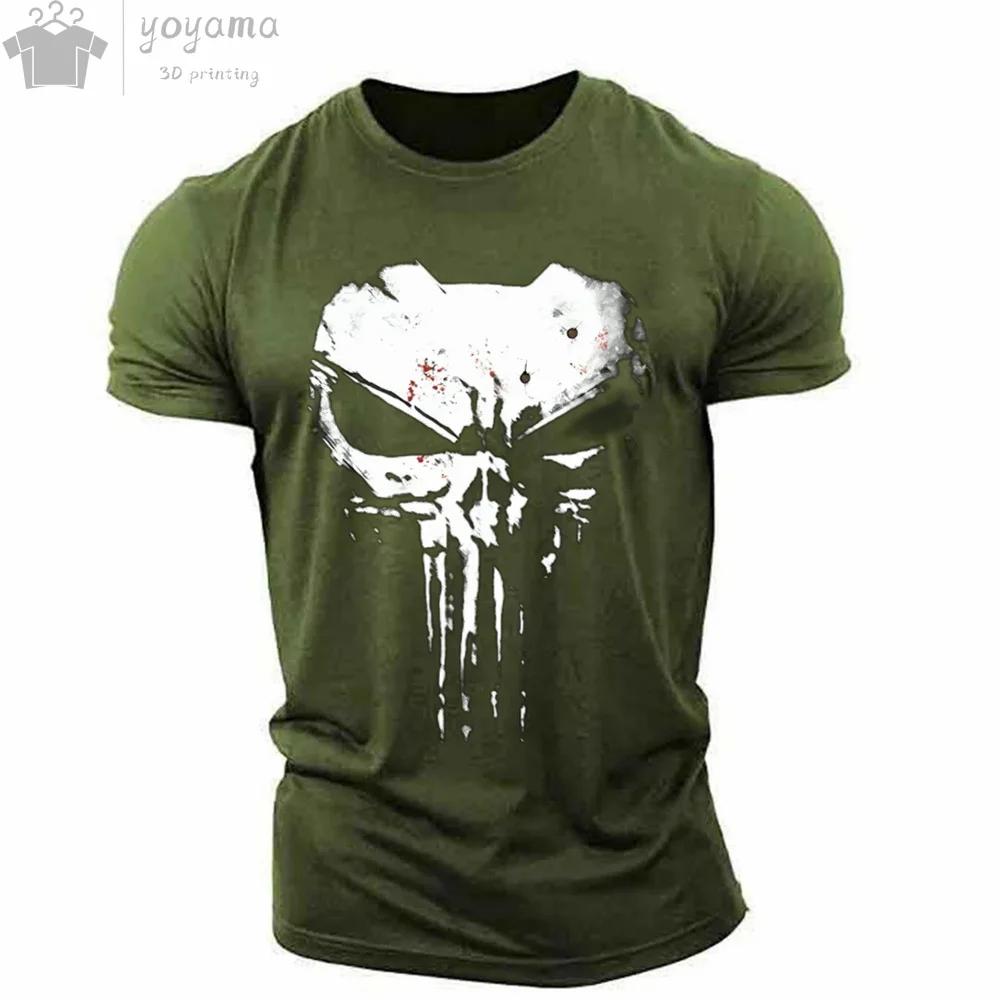 Herren T-Shirt 3D-Druck Militär Patriotischer Totenkopf O-Ausschnitt T-Shirt Übergroßes T-Shirt Kurzärmeliges T-Shirt Sportbekleidung Herrenbekleidung Oberteil 6XL