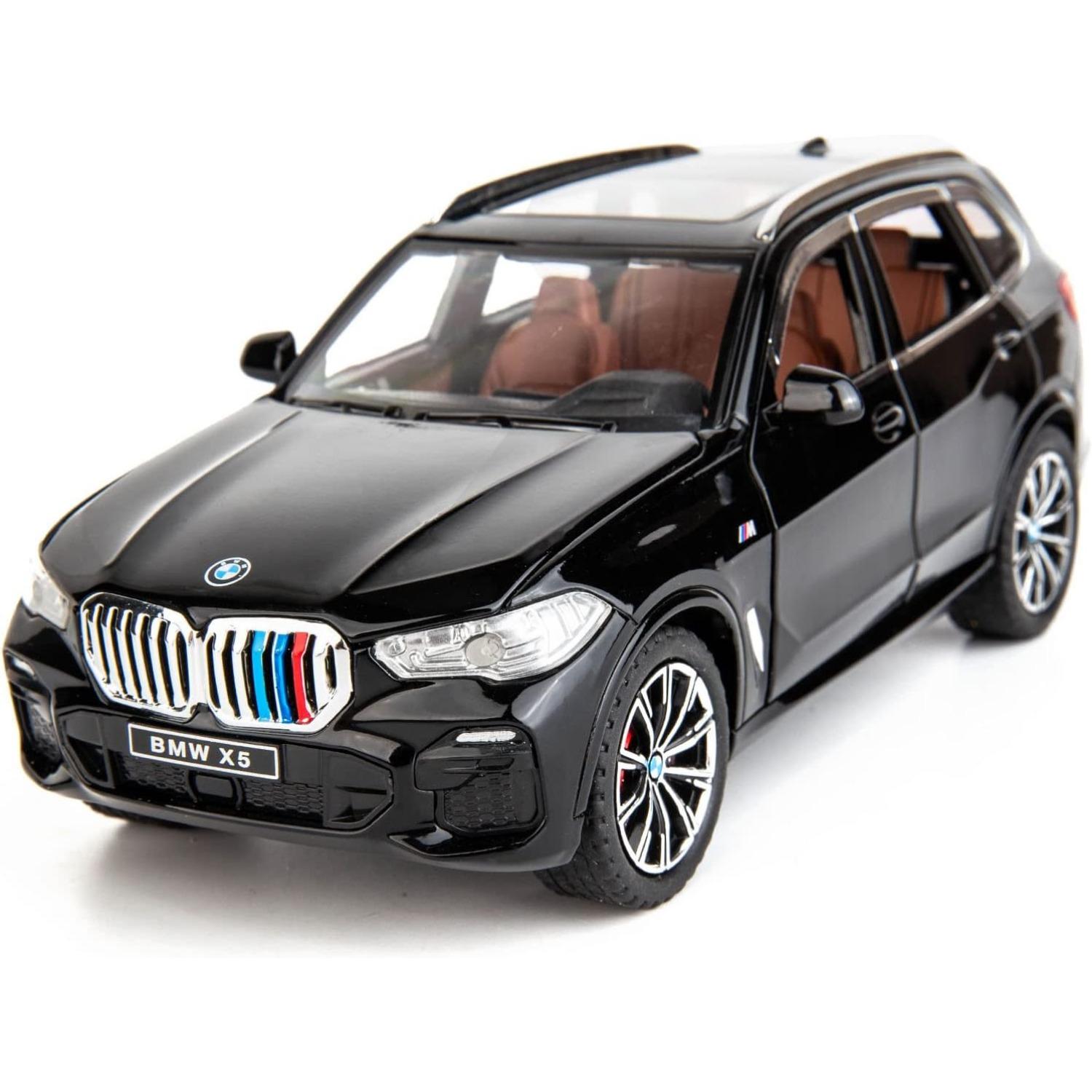 BMW X5 SUV-Modellauto im Maßstab 1/24, Spielzeugauto mit Rückziehfunktion aus Zinklegierung mit Ton und Licht als Geschenk für Kinder, Jungen und Mädchen 1/24-Size:20.5*8.5*7.5cm schwarz