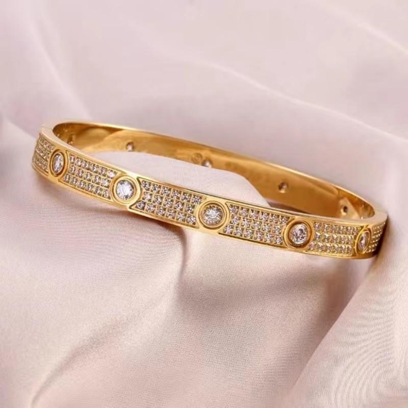 2023 Luxus Frauen Zirkon Überzogene 18K Gold Armbänder Nicht Verblassen Titan Stahl Männer Armband Paar Hohe Schmuck Geschenke 16cm