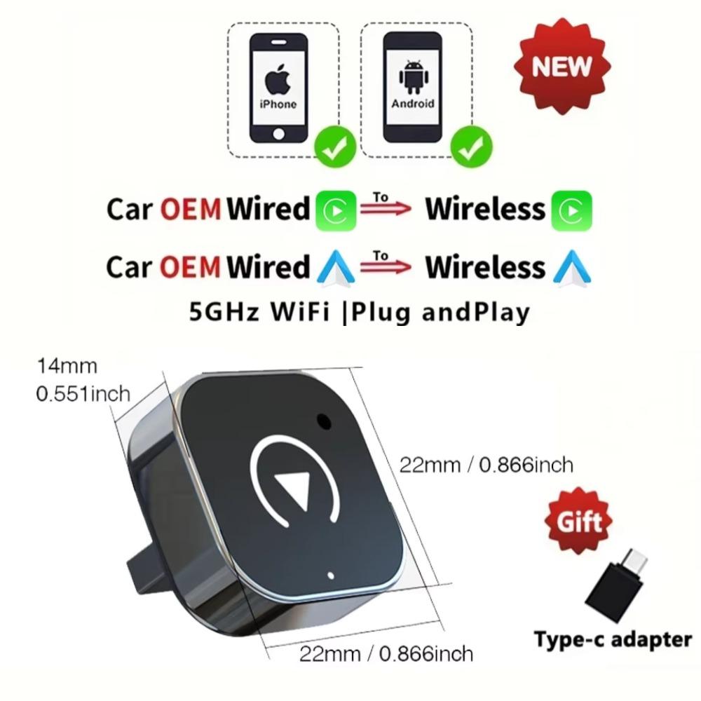 Neuer kabelloser CarPlay/Android Auto-Adapter für Android iPhone, Auto-Konnektivitätsbox, verkabelt mit kabelloser Smart-AI-Box, USB-Dongle, Plug-and-Play, universell