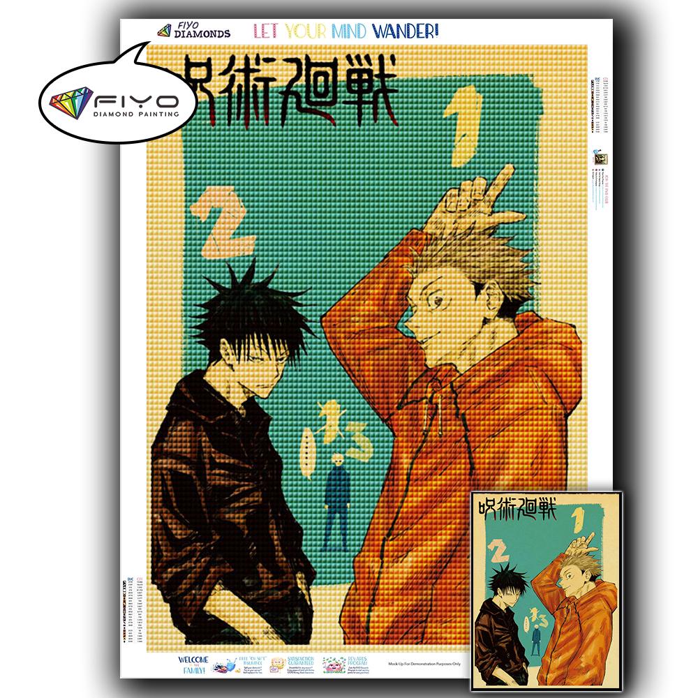 5D DIY Diamant Stickerei Anime Jujutsu Kaisen Bild von Strass Diamant Malerei Papier Vintage Poster Diamant Mosaik Handarbeiten Home Decor Full Round 20X30CM