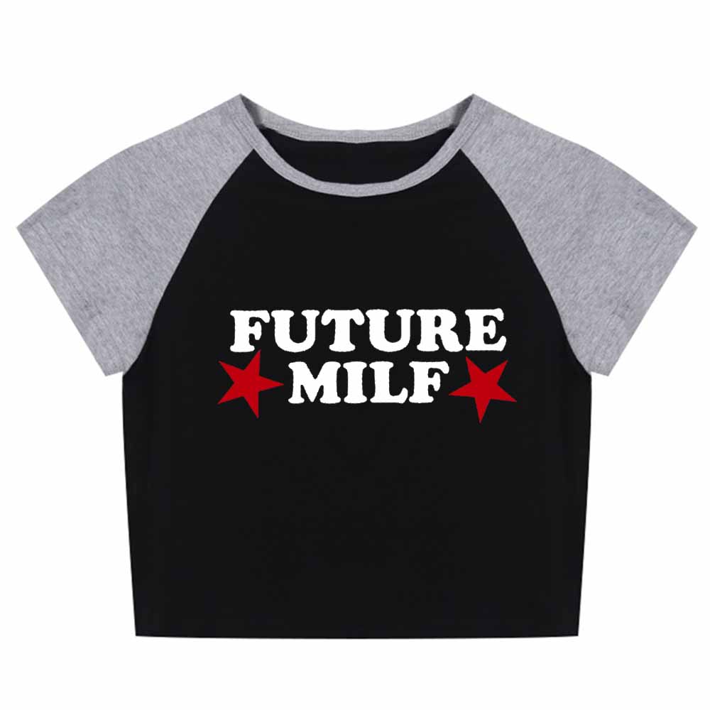Y2k Crop T Shirts Future Milf Star Fashion Damen Crop Top Harajuku Streetwear Schlankes T-Shirt Sommer Grafik Streetwear T-Shirt S schwarz