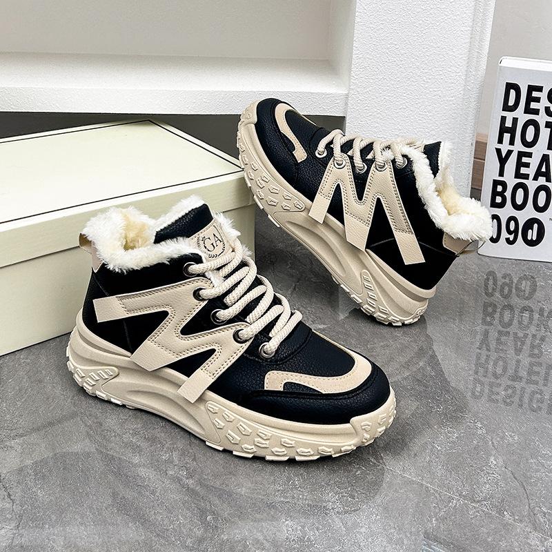 Damen Winter Warme Sneaker Plateau Schneestiefel Weibliche Lässige Plüschschuhe Baumwolle Damenstiefel Outdoor Damen Warmhalten Sneaker 38 schwarz