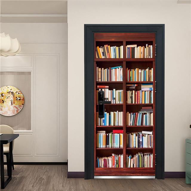 3D Vintage Bücherregal Tür Aufkleber Bibliothek Bücherregal Hause Schlafzimmer Tapete Aufkleber Abnehmbare, Wasserdichte Selbst Klebe Poster Wandbild 40x120cm brown