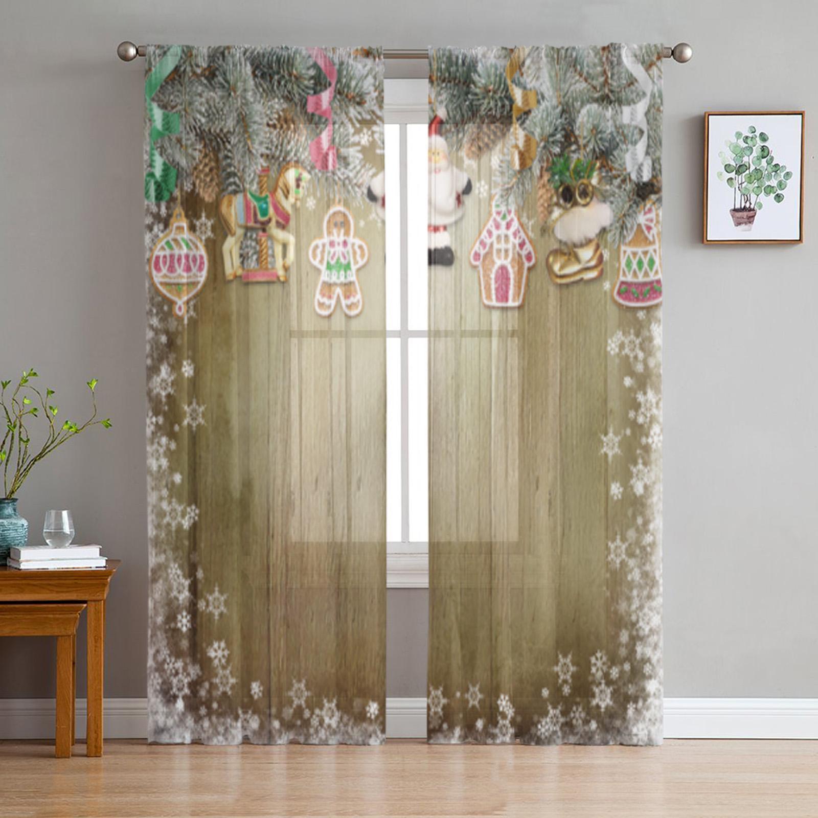 Weihnachtsplätzchen-Schneeflocken-Tüll-Fenstervorhang für Wohnzimmer, Schlafzimmer, Voile, transparente Vorhänge, Küchenbehandlungen, Vorhänge 135W x 244H(cm)x2