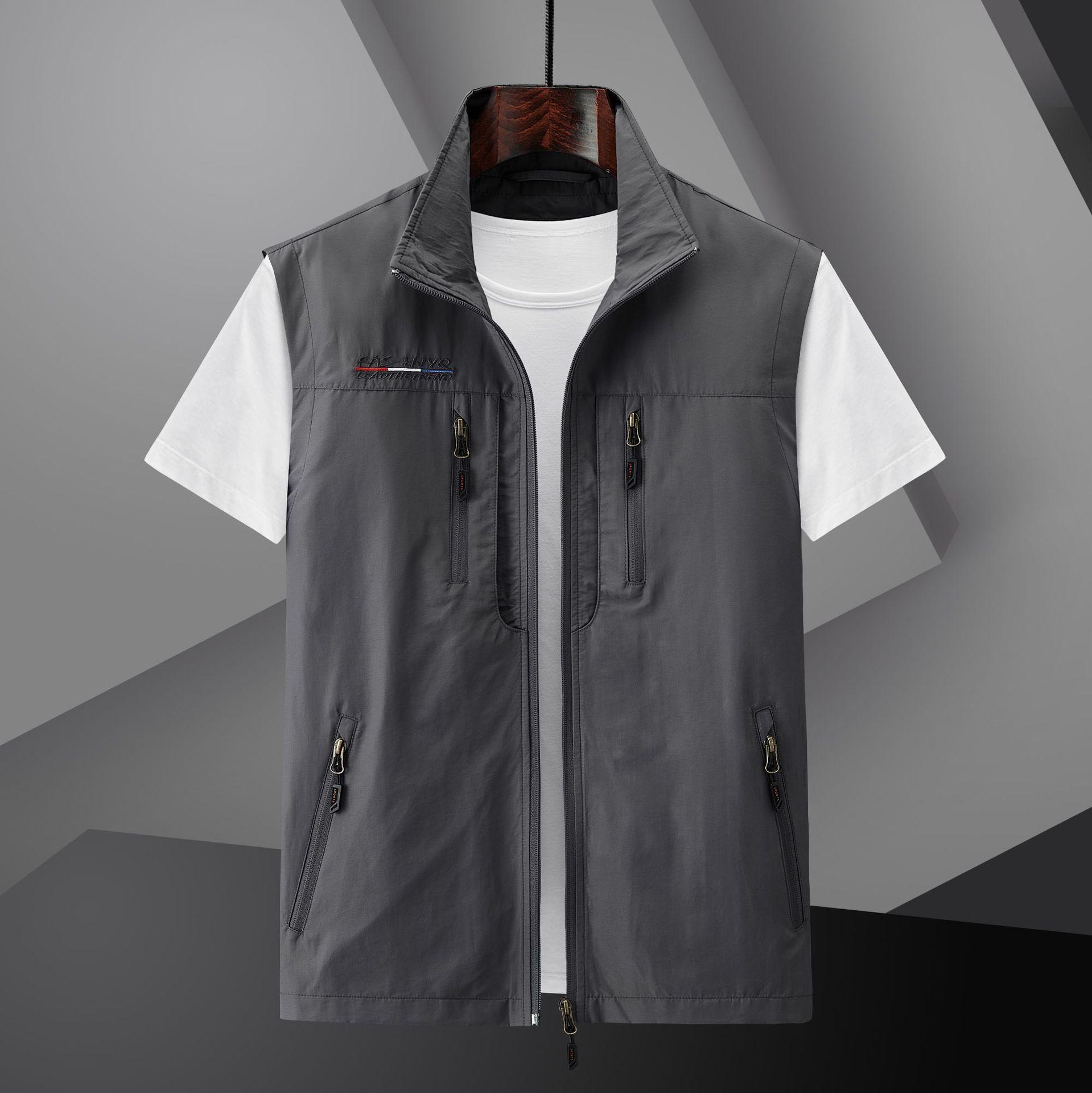 Herren Frühling/Sommer Outdoor Schnelltrocknende Weste Herbst Mehrere Taschen Ärmellos Leichte Arbeitskleidung Jacke M grau
