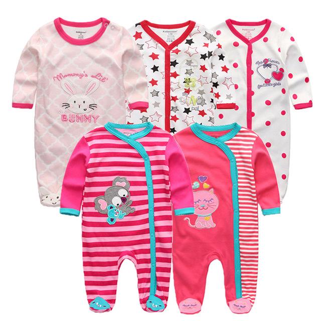 5Pcs Baumwolle Baby Unisex Strampler Overalls Neugeborene Kleidung Lange Sleeve Infant Jungen Kleidung 12M pink