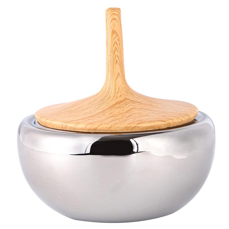 Nordische Leichte Luxus-Einrichtungsgegenstände, Süßigkeiten, Trockenfrüchte, Glasvorratsgläser, Musterzimmer, Schlafzimmer Schmuckaufbewahrung, Kunstaccessoires Wood Grain Lid Storage Tank M09013 beige