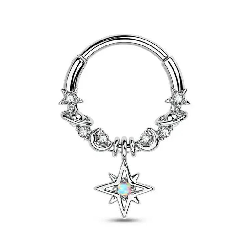 Mode Kristall Edelstahl Septum Hoop Clicker Nasenring Frauen Tragus Knorpel Helix Piercing Creolen Schmuck A4