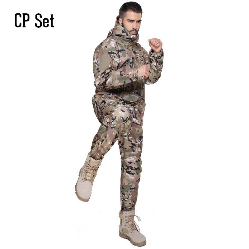 Wasserdichte Soft Shell Taktische Jacke Set Männer Warme Outdoor Armee Camouflate Kleidung Set Militär Mit Kapuze Jagd Fleece Mantel Kleidung Anzug XXXL capriblau