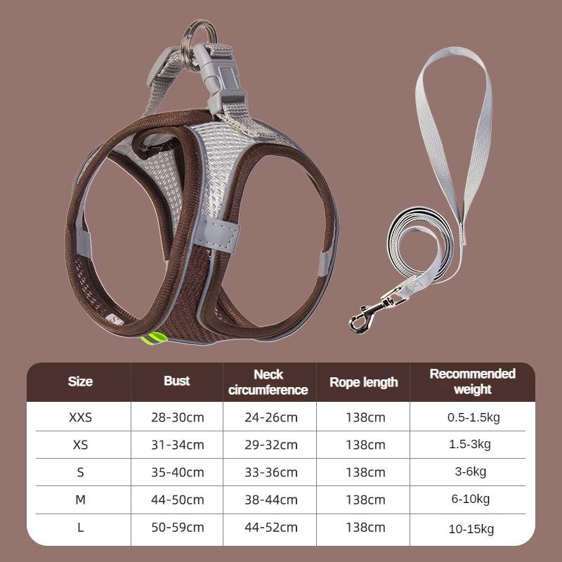 Welpengeschirr Set Hundezubehör Verstellbares Welpen- und Katzengeschirr Weste Französische Bulldogge Chihuahua Kleiner Hundehalsband Haustierleine Hunde XS 1.5-3 Kg black