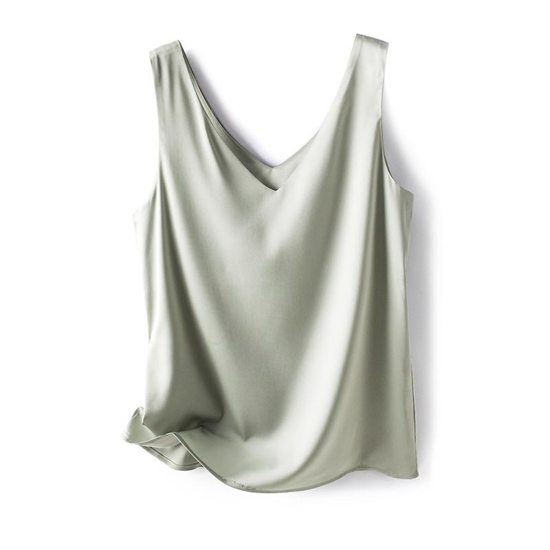 WTEMPO Office Lady Seidensatin V-Ausschnitt Westen Damen Einfarbig Lässig Ärmellos Pullover Westen Rückenfrei Unterziehshirts XL hellgrüne