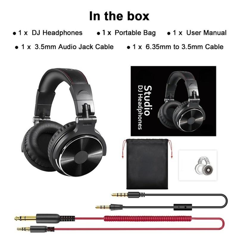 Kabelgebundene Studio-Kopfhörer, Stereo, professioneller DJ-Kopfhörer mit Mikrofon, Over-Ear-Monitor-Ohrhörer, Bass-Headsets schwarz