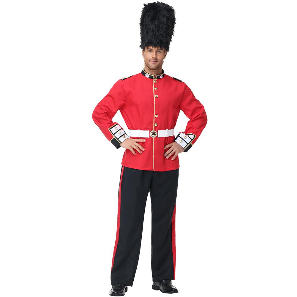 Erwachsene Männer Britische Soldaten Königliche Ehrengarde Jacke Hose Hut Set Halloween Cosplay Kostüme Rollenspiel Outfit L schwarz rot
