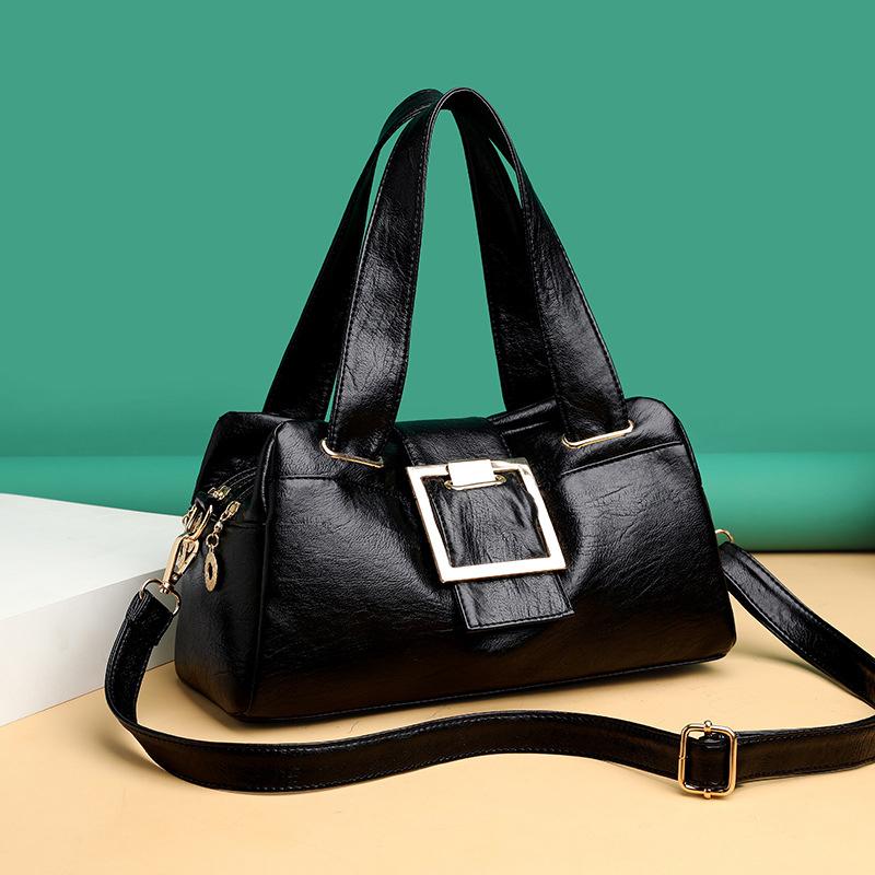 Yogodlns Damen-Handtaschen aus PU-Leder mit hoher Kapazität, einfarbig, Vintage-Umhängetasche mit Griff oben 30x12x16cm schwarz