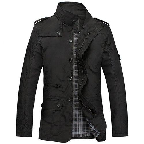Herren-Windbreaker-Jacken, England-Stil, schlank, modisch, Herrenjacke, Freizeitkleidung, Polo-Komfort-Mantel, notwendiger Frühlingsmantel L schwarz