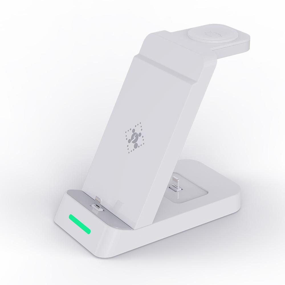 15 W 3-in-1 kabelloses Ladegerät mit Ständer für iPhone 14, 13, 12, 11 x 8, Airpods, Apple Watch, iWatch, schnelle kabellose Ladestation weiß